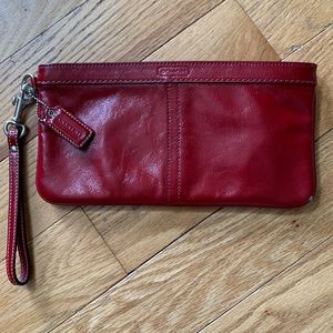 Coach Red Leather Wristlet Clutch